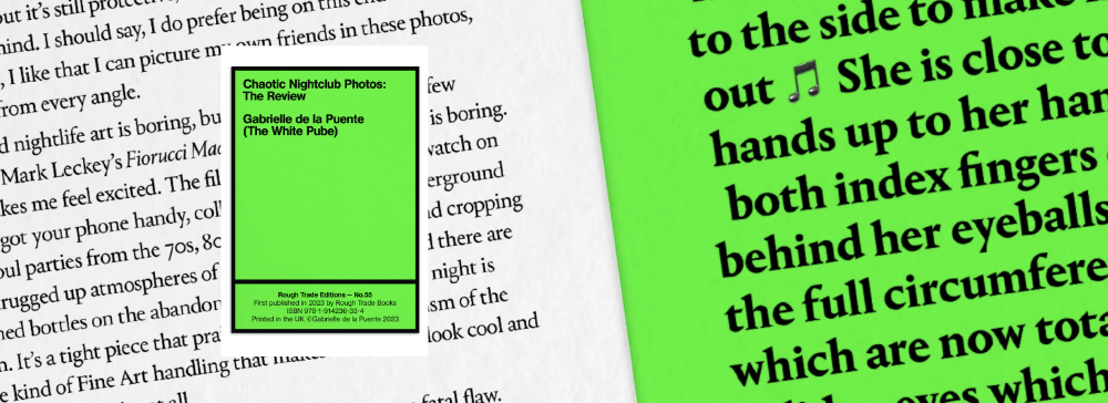 chaotic nightclub photos pamphlet in neon green with black trim