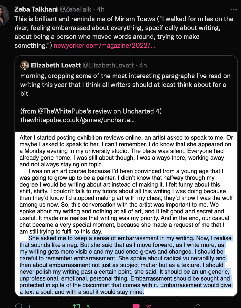 two people on a bridge look up at a huge scary grinning figure which has a bandaged face and one green eye visible