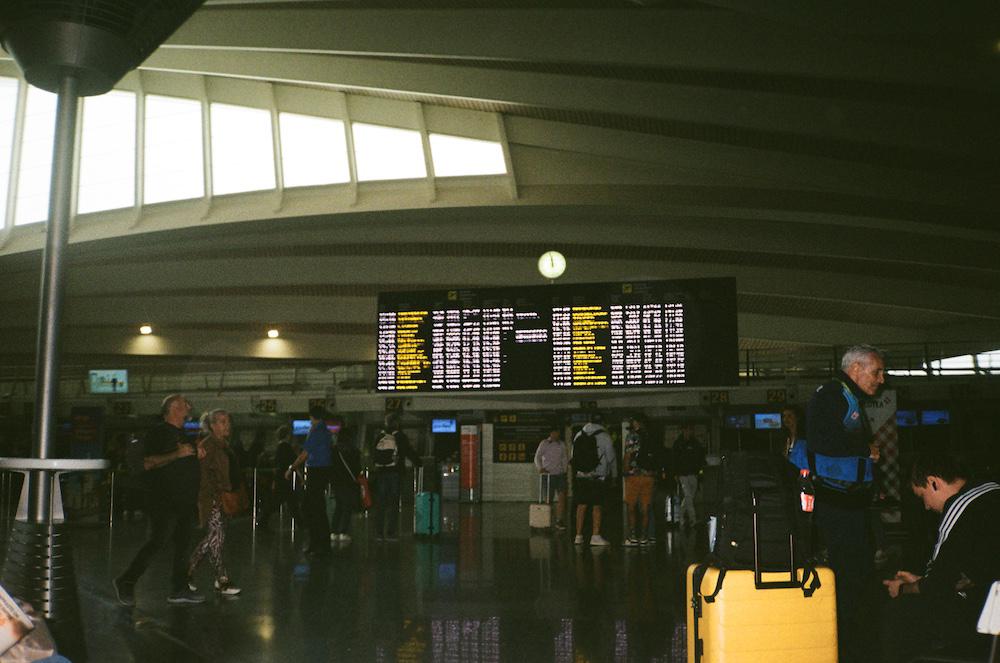 airport schedule board inside Bilbao airport